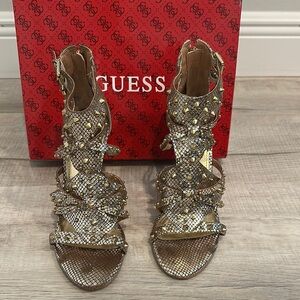 Guess Gold Strappy Sandals with High Heel